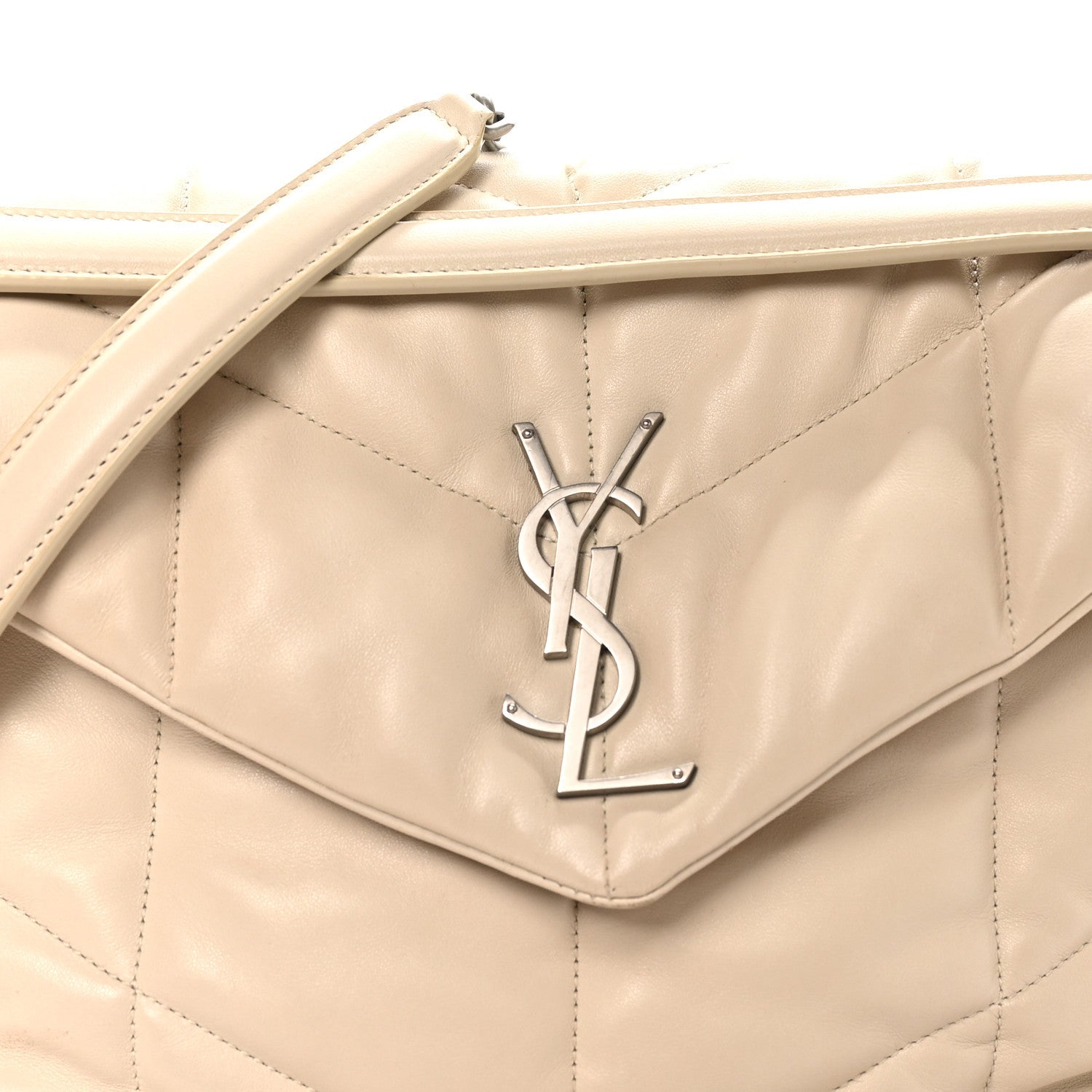 Lambskin Quilted Medium Loulou Puffer Monogram Chain Satchel Crema Soft