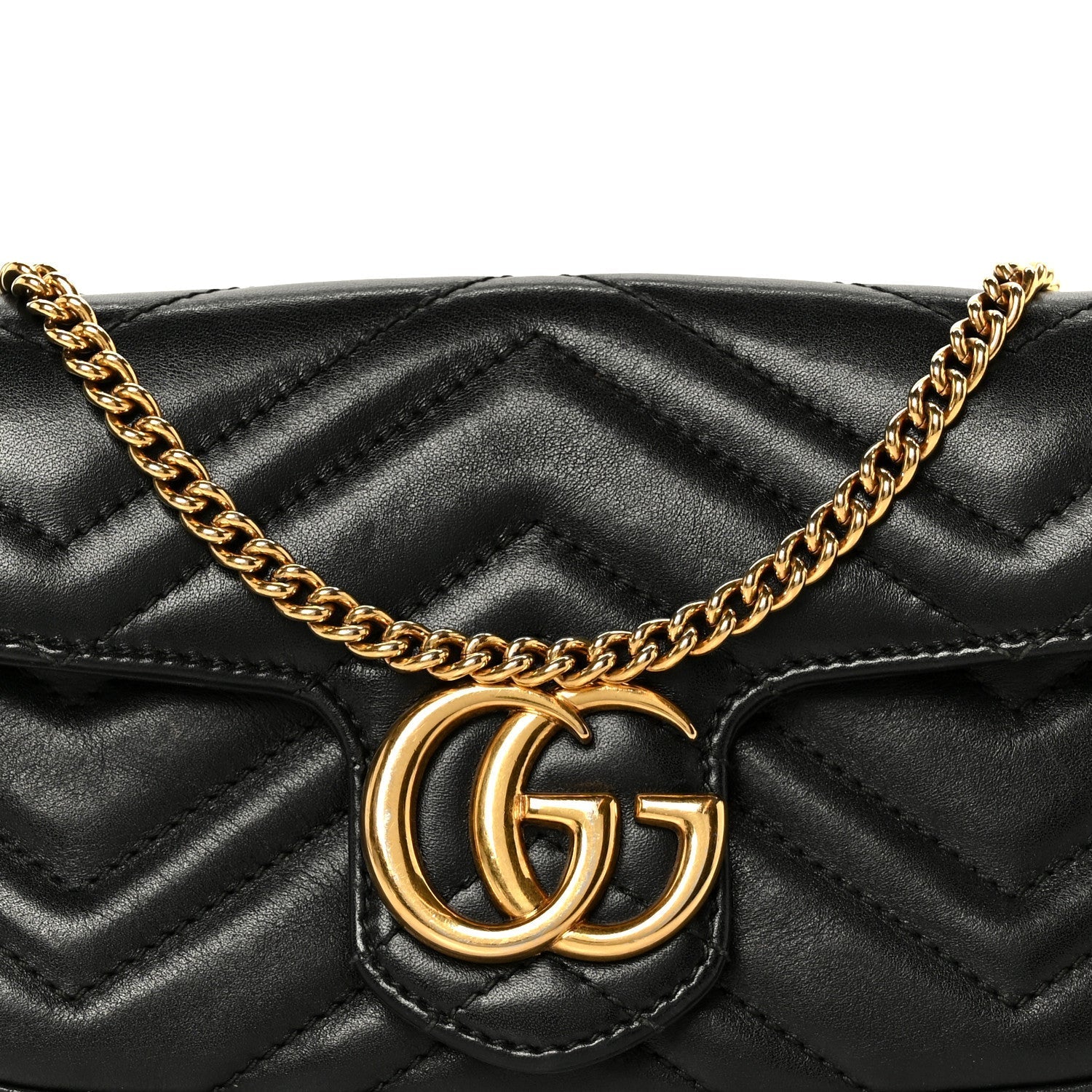 Calfskin Matelasse Super Mini GG Marmont Shoulder Bag Black