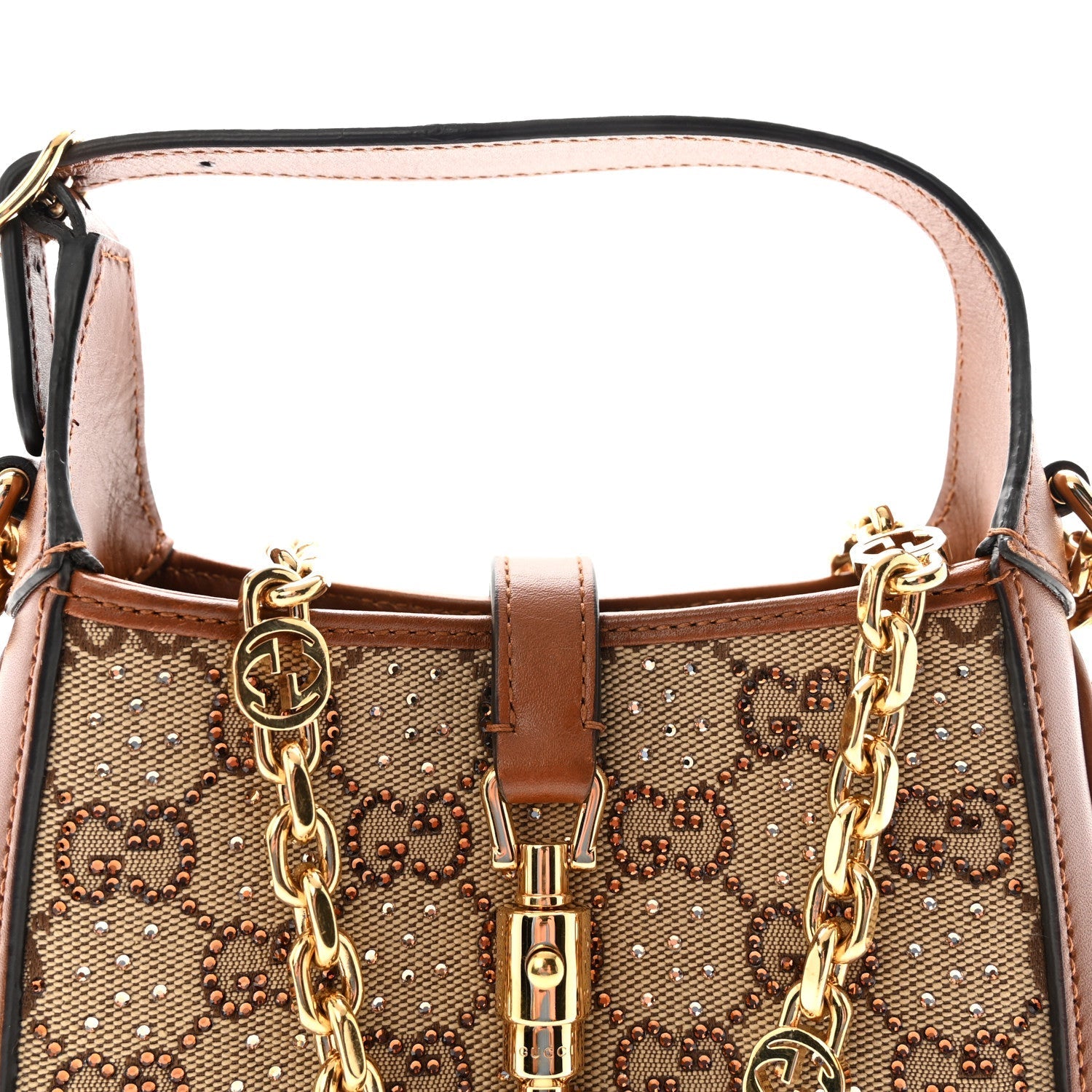 New Canvas Charisma Calfskin Crystal GG Monogram Mini Jackie 1961 Hobo Camel Ebony