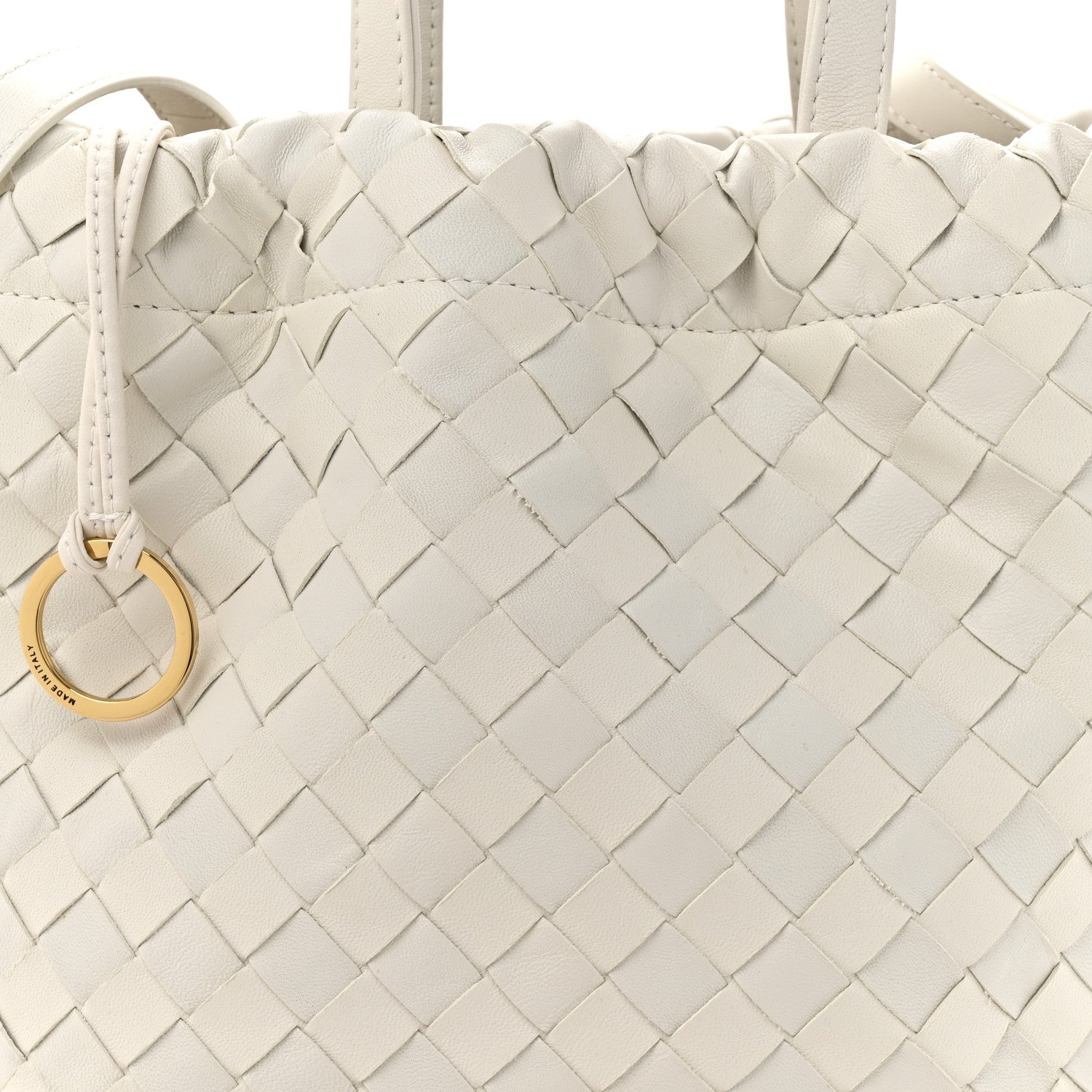 Calfskin Intrecciato Small Castello Bucket Bag White