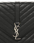 Sheepskin Matelasse Chevron Monogram Medium College Bag Black