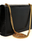 Calfskin Crocodile Embossed Medium Classic Monogram Kate Tassel Satchel Black