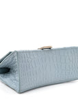 Shiny Calfskin Crocodile Embossed Small Hourglass Top Handle Bag Blue Grey