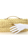 Metallic Satin Lambskin Intrecciato Long Andiamo Top Handle Clutch Gold