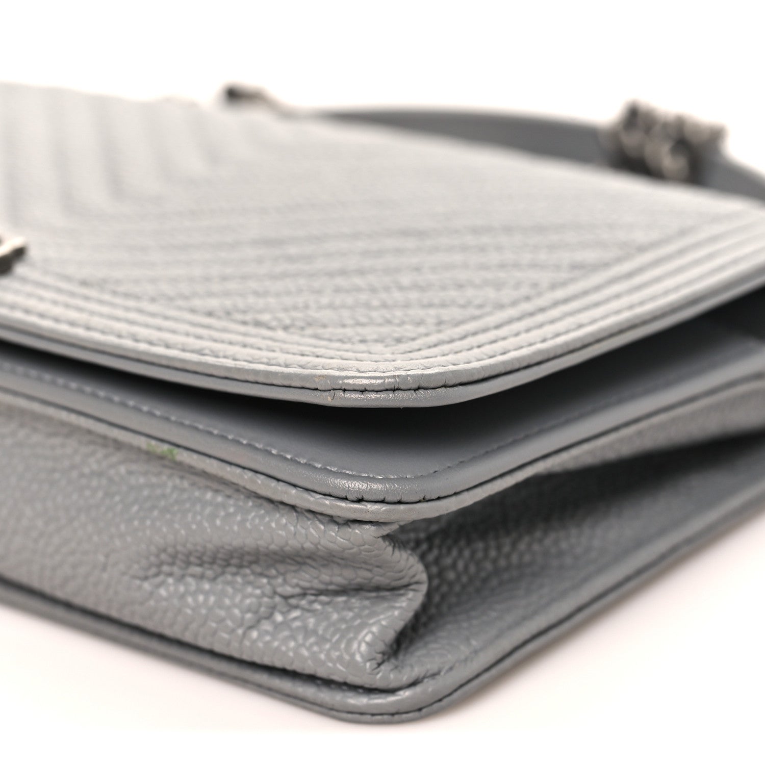Caviar Chevron Quilted Boy Wallet On Chain WOC Grey