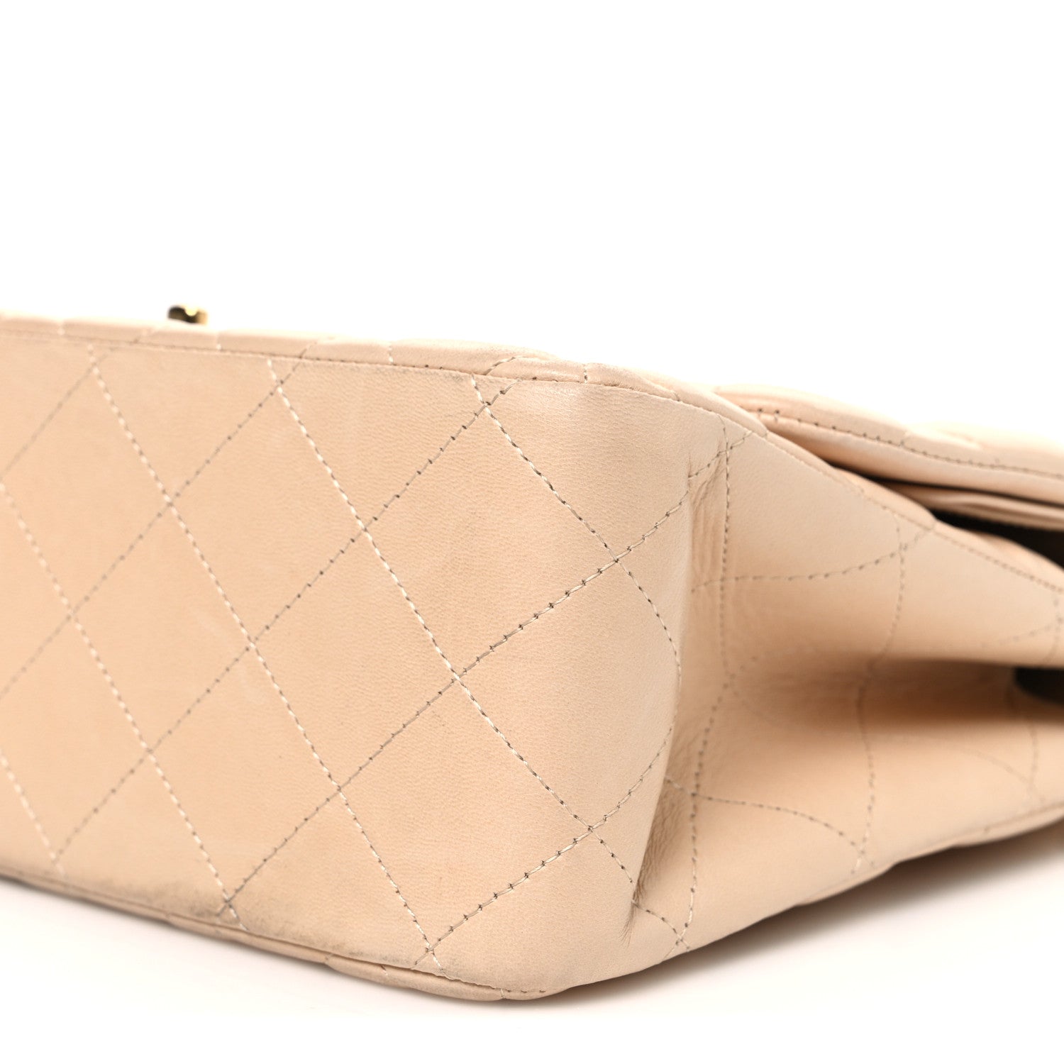 Lambskin Quilted Jumbo Double Flap Beige