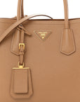 Saffiano Cuir Small Double Bag Caramel