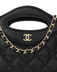 Shiny Crumpled Calfskin Quilted Nano 31 Shopping Bag Black
