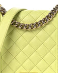 Calfskin Quilted North South Boy Flap Light Green