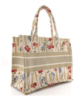 Canvas Embroidered Medium Hibiscus Book Tote Beige Multicolor
