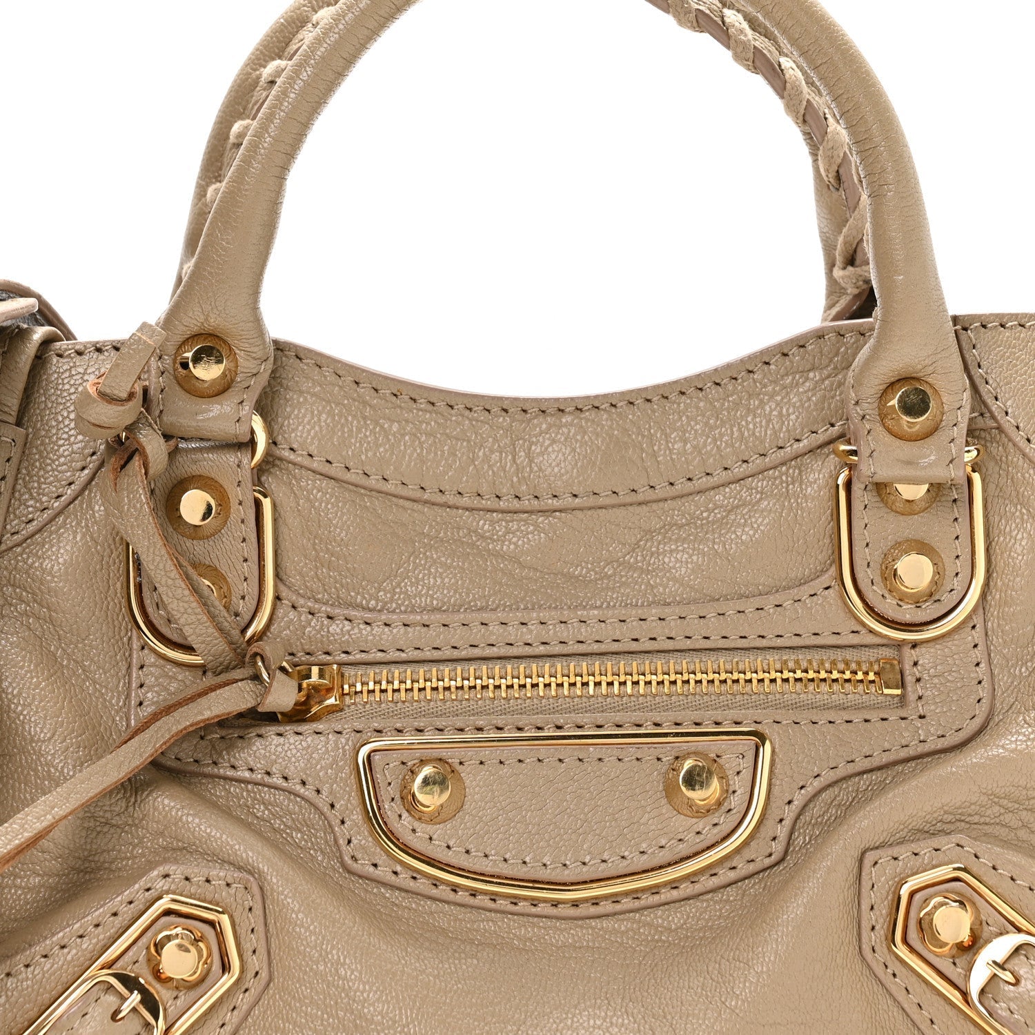Chevre Gold Metallic Edge Hardware Mini City Beige Latte