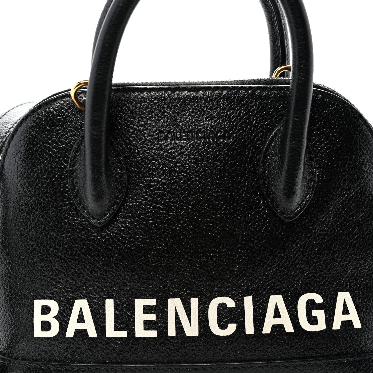 Signature Grained Calfskin Logo XXS Ville Top Handle Bag Black White