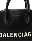 Signature Grained Calfskin Logo XXS Ville Top Handle Bag Black White