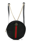 Grained Calfskin Web Mini Ophidia Round Shoulder Bag Black