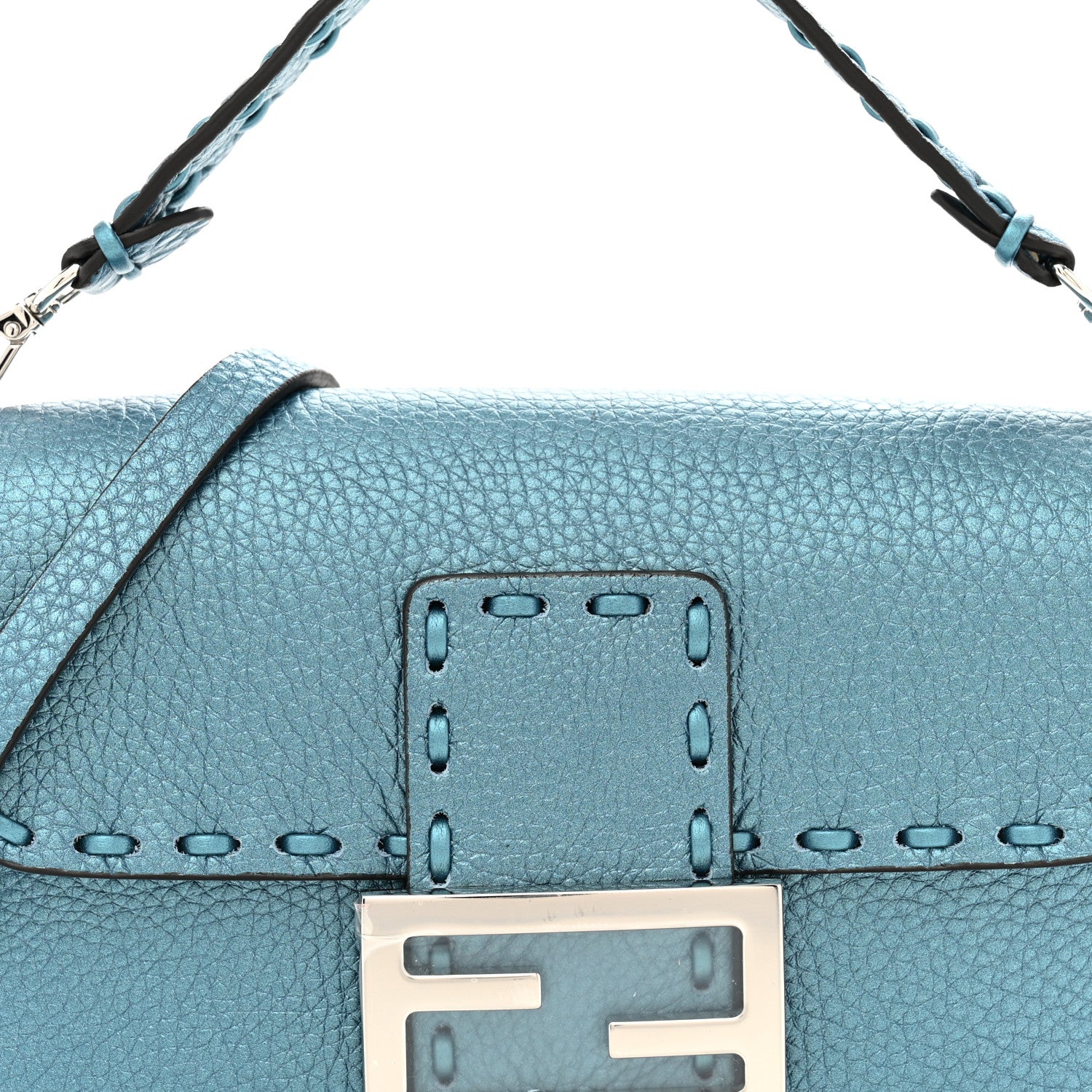Metallic Cuoio Roma Sellerissima Nappa Sintetica Tape Stitch Mini Baguette Placca Argento