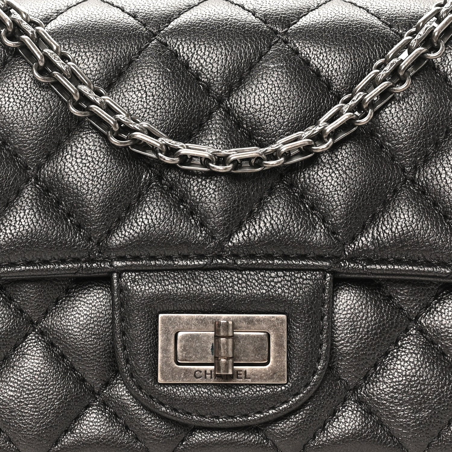 Metallic Sheepskin Quilted 2.55 Reissue Mini Flap Dark Silver