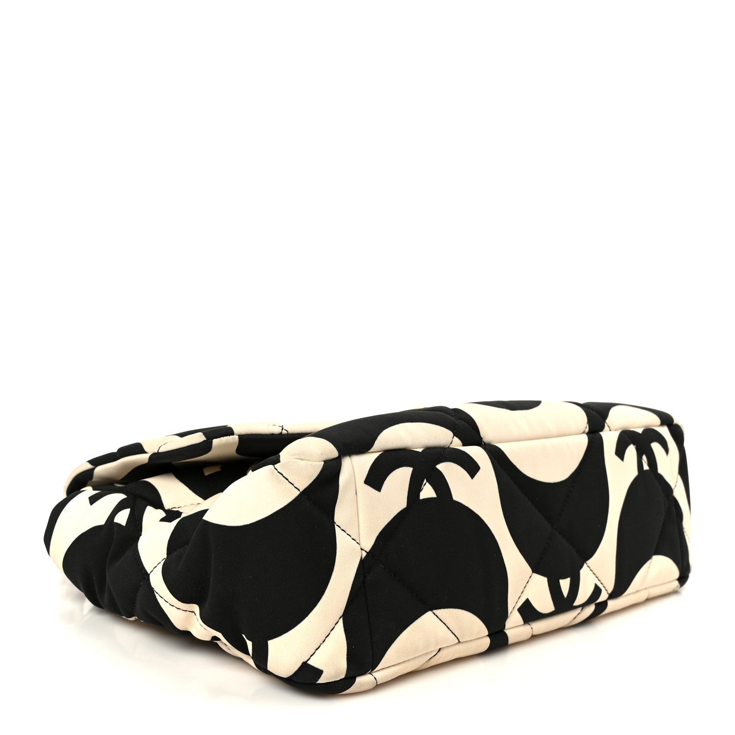 Fabric Printed Large CHNL 19 Flap Black Ecru