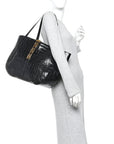 Calfskin Crocodile Embossed Greca Goddess Tote Bag Black