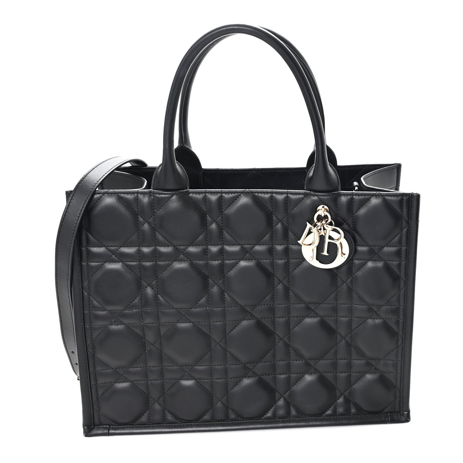 Calfskin Macro Cannage Medium Book Tote Black