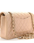 Iridescent Caviar Quilted Medium Double Flap Beige