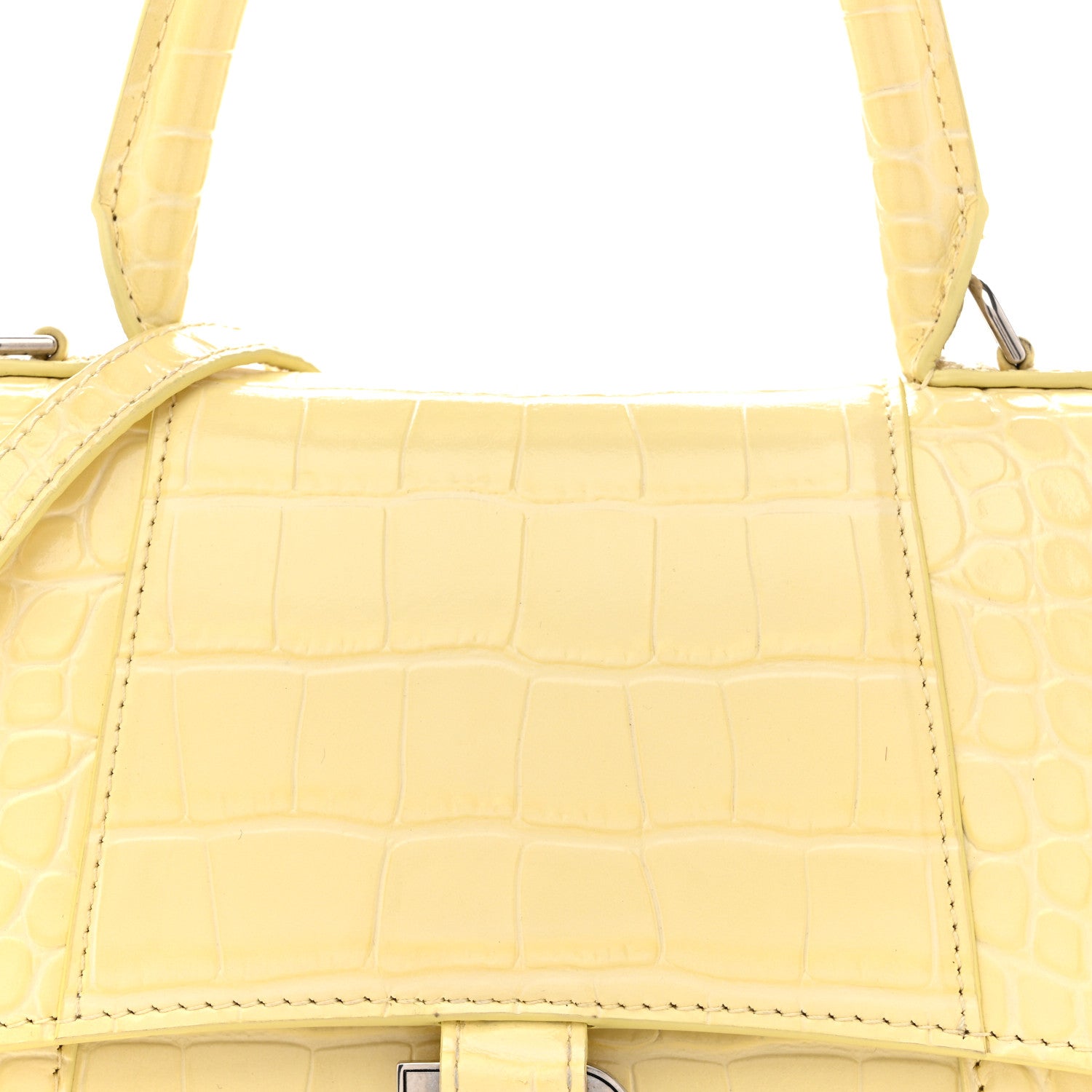 Calfskin Crocodile Embossed Small Hourglass Top Handle Bag Pale Yellow