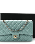 Caviar Quilted Medium Double Flap Light Blue