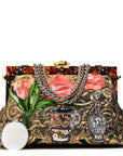 Silk Crystal Beaded Sequin Plexiglass Floral Vanda Circles Chain Clutch Multicolor