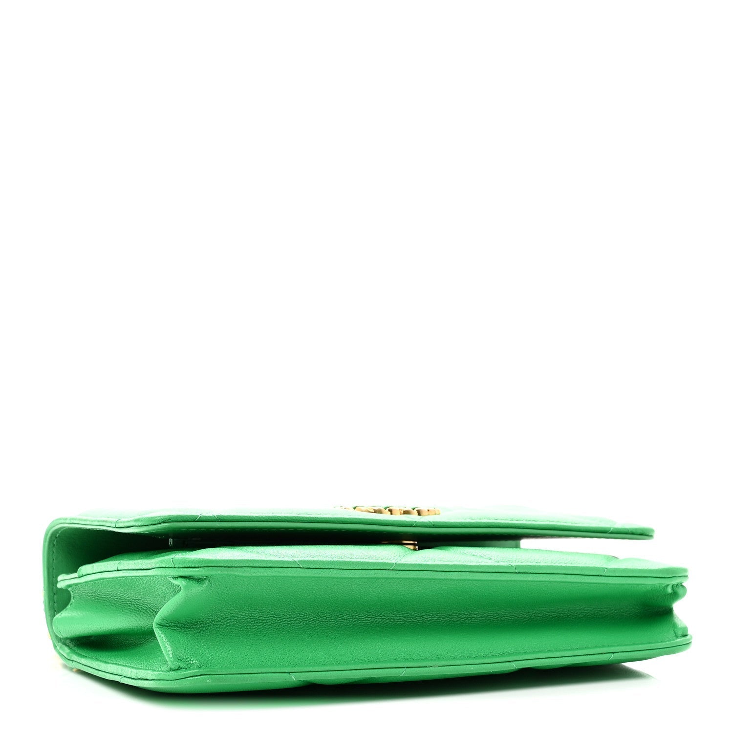 Shiny Goatskin Quilted CHNL 19 Wallet On Chain WOC Green