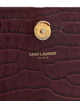 Calfskin Crocodile Embossed Medium Classic Monogram Kate Tassel Satchel Dark Red
