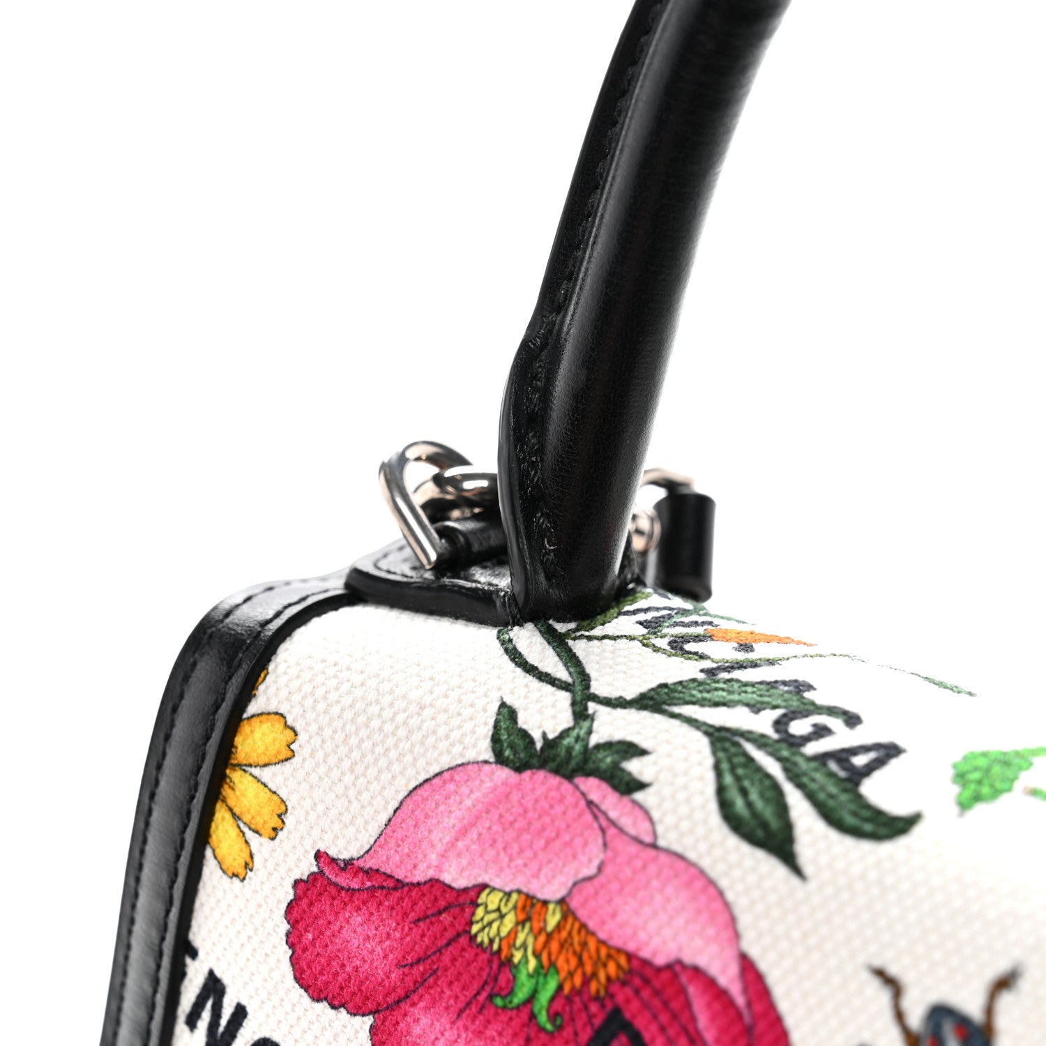 X GCCI Canvas Boarded Plutone Calfskin Flora Logo Print Small Hourglass Top Handle Bag White Multicolor Black