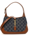 New Denim GG Monogram Calfskin Small Jackie 1961 Hobo Blue Tea Cuir
