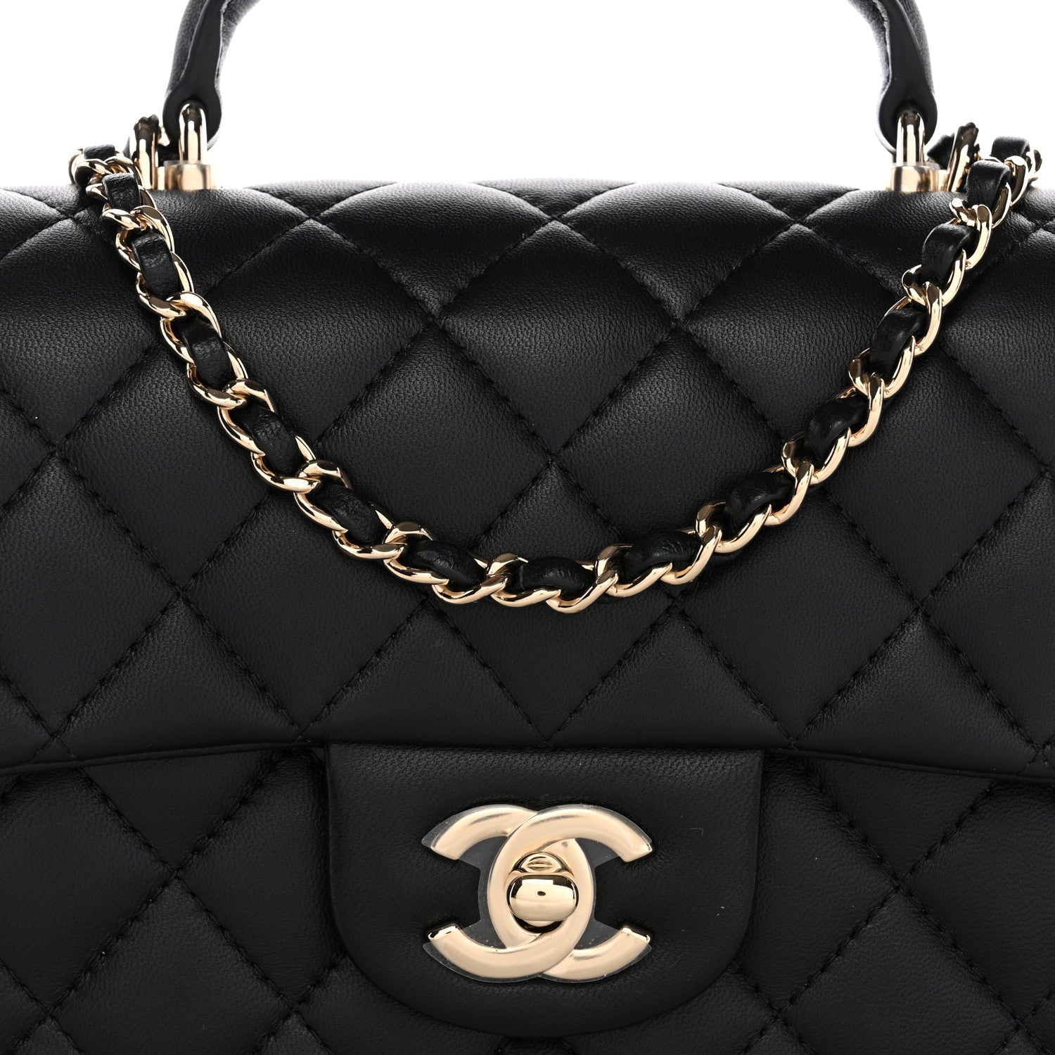 Lambskin Quilted Mini Top Handle Rectangular Flap Black