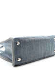 Washed Frayed Denim Logo Small Hardware Tote Blue