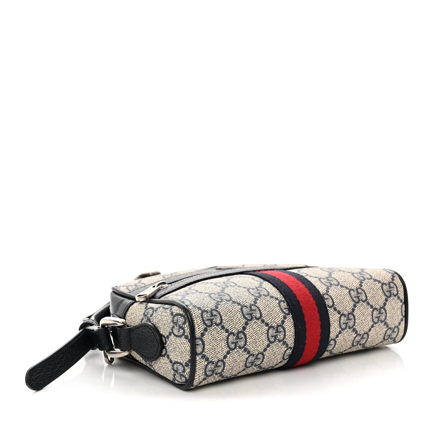 GG Supreme Monogram Textured Dollar Calfskin Web Mini Ophidia Shoulder Bag Beige Blue
