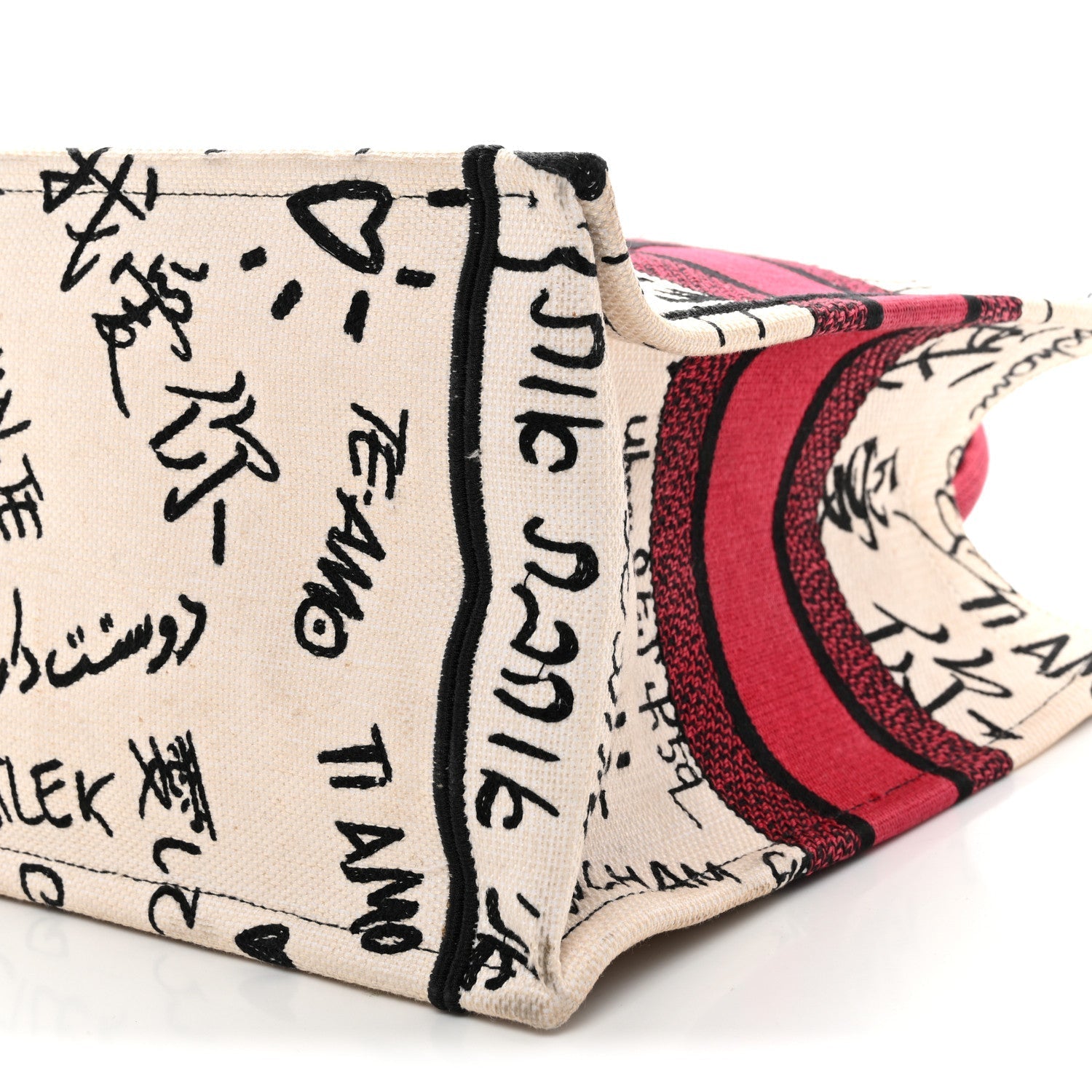 Canvas Embroidered Medium D1ORamour Graffiti Book Tote Latte Multicolor