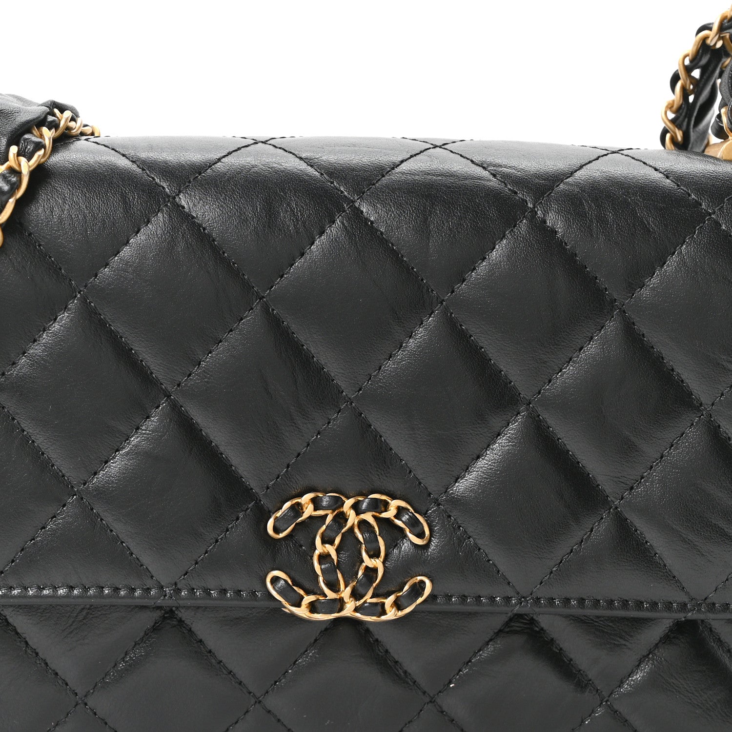 Lambskin Quilted CHNL 19 Chain Flap Wallet Black