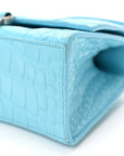 Shiny Calfskin Crocodile Embossed Hourglass Top Handle Bag XS Azur
