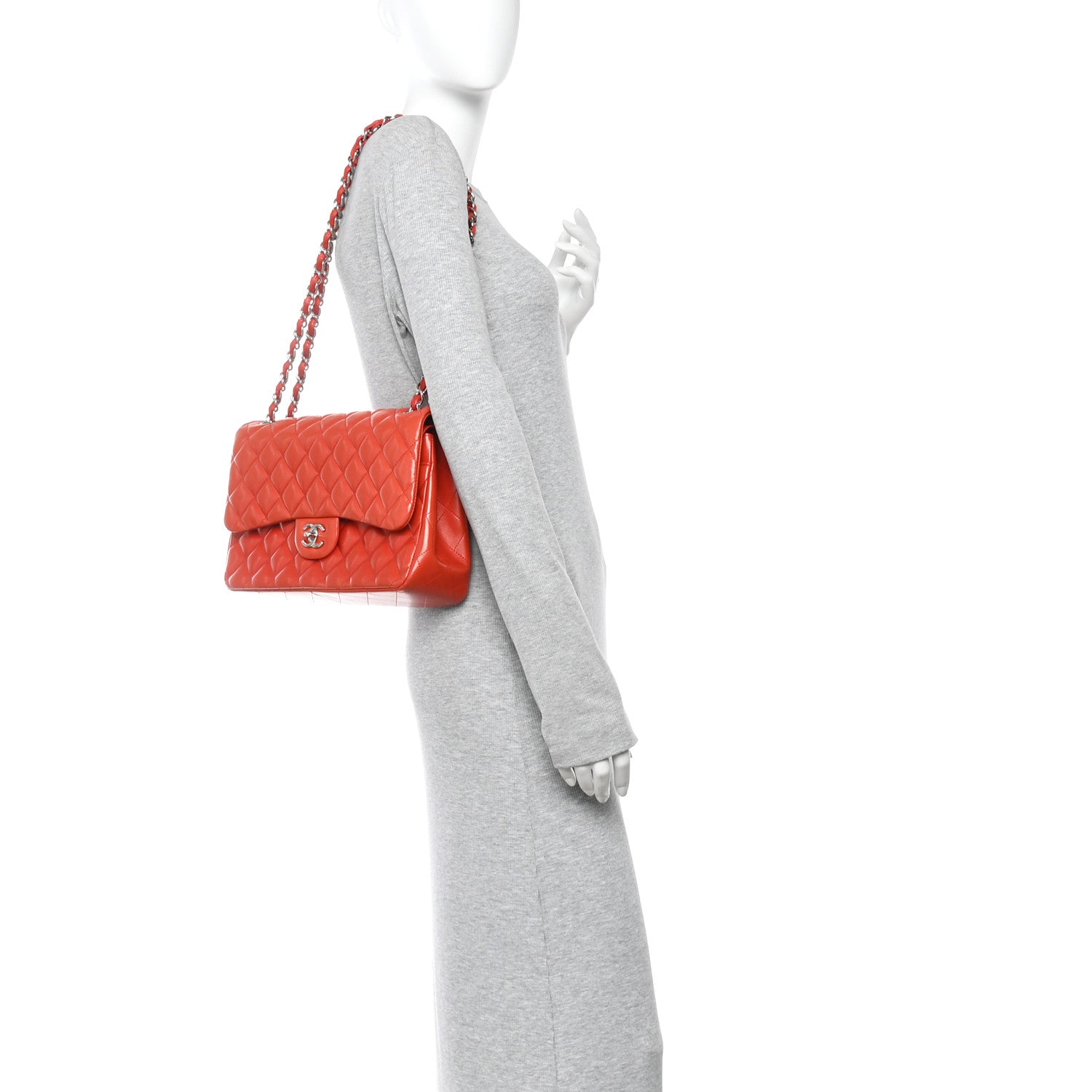 Lambskin Quilted Jumbo Double Flap Red