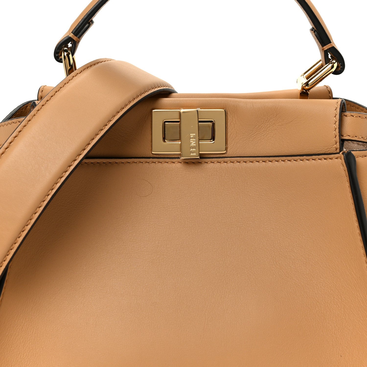 Vitello Seta Canvas FF Embroidered Mini Peekaboo Iconic Satchel Miele Scuro Poudre
