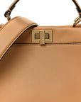 Vitello Seta Canvas FF Embroidered Mini Peekaboo Iconic Satchel Miele Scuro Poudre