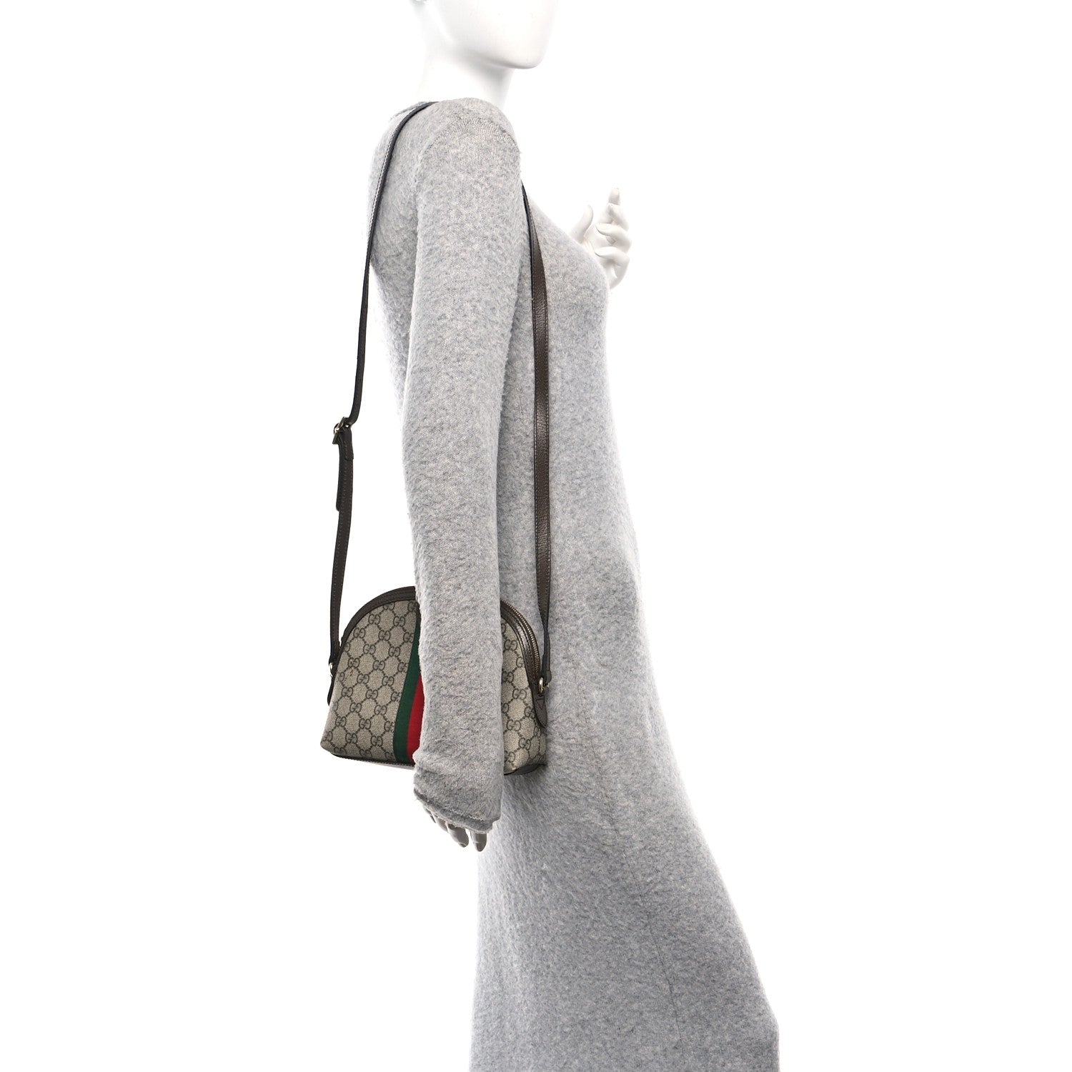 GG Supreme Monogram Textured Dollar Calfskin Web Small Ophidia Dome Shoulder Bag Beige Ebony New Acero