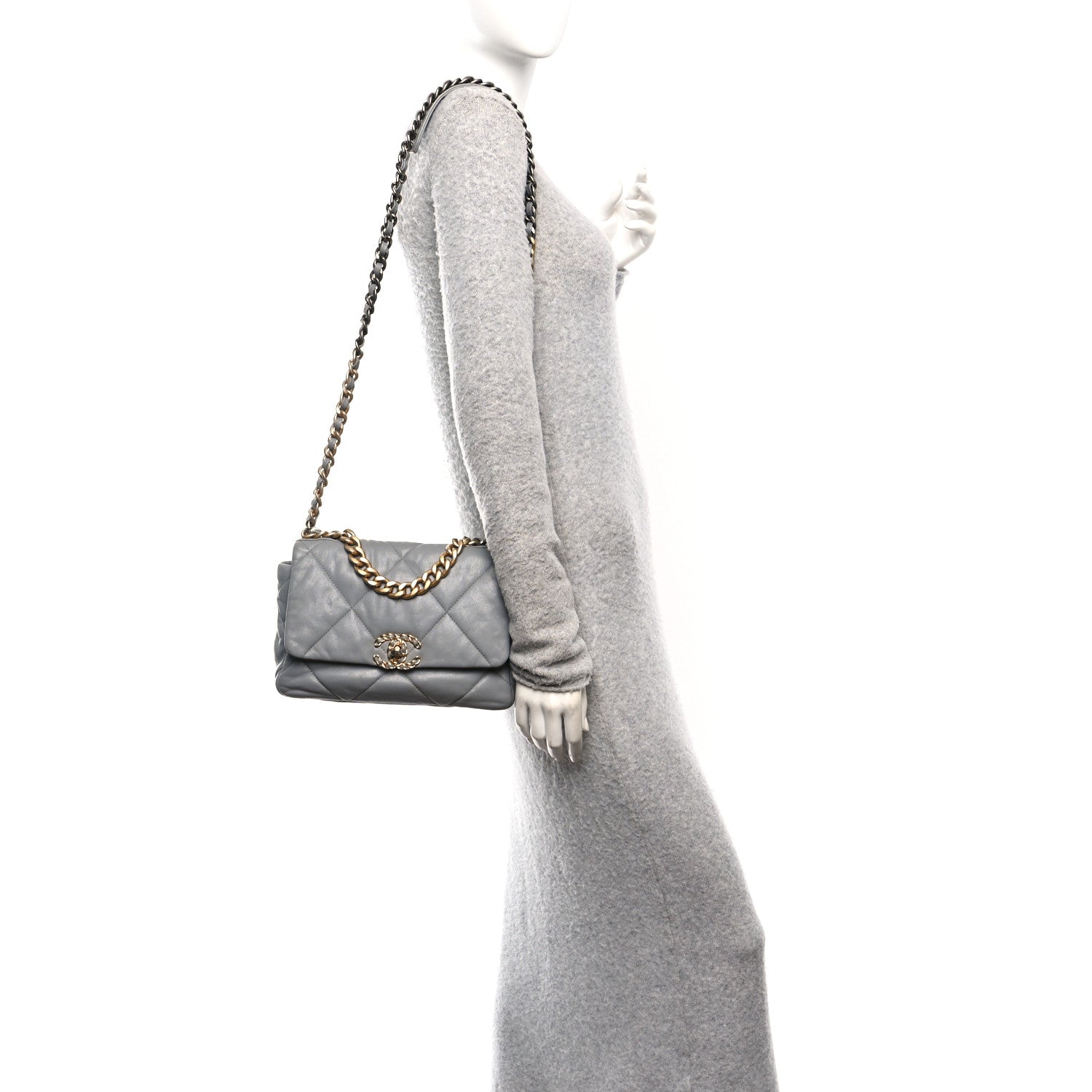 Goatskin Quilted Medium CHNL 19 Flap Grey