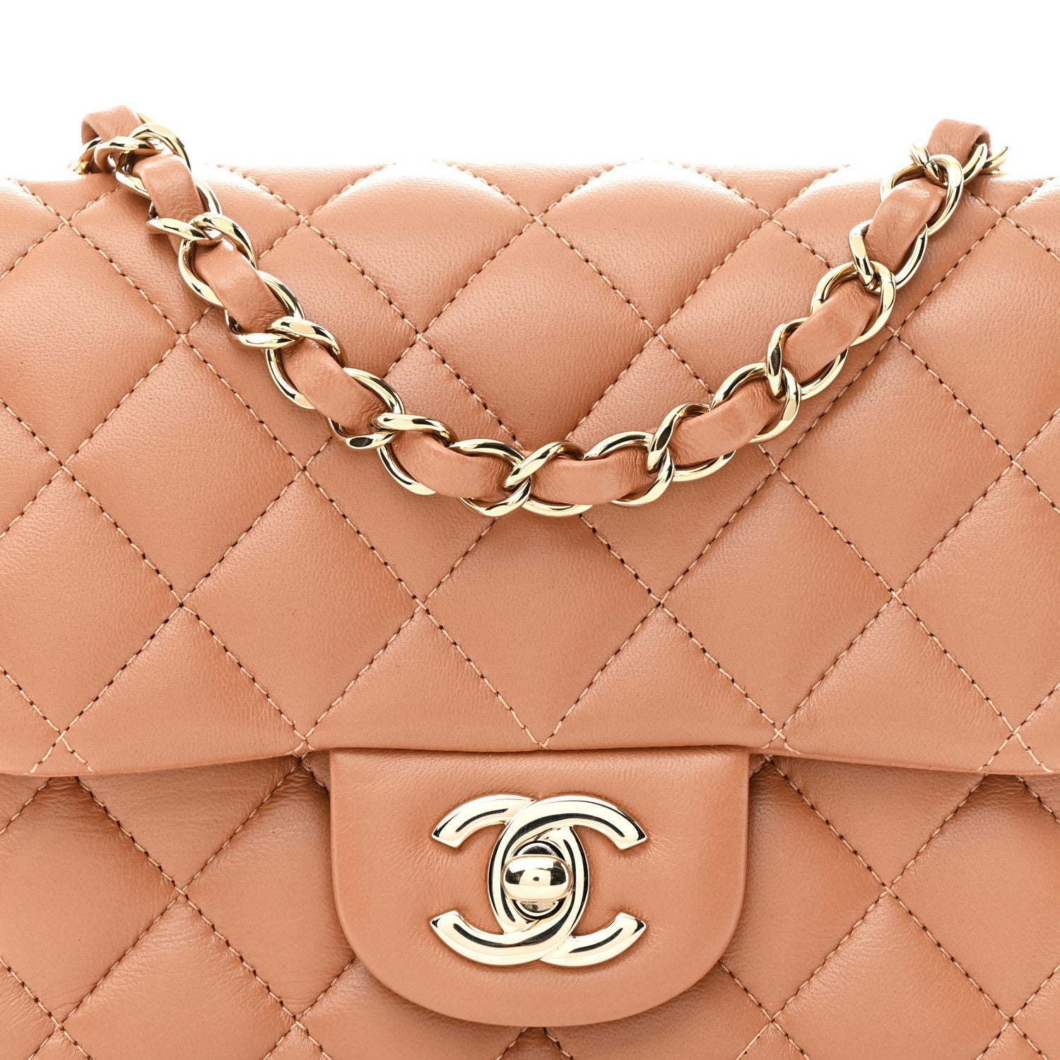 Lambskin Quilted Mini Square Flap Brown