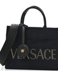 Canvas Studded Small Logo Tote Bag Black