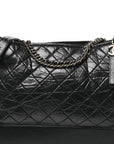 Aged Calfskin Quilted Large Gabrielle Hobo  Black