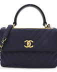 Jersey Chevron Quilted Small Trendy CC Dual Handle Flap Bag Navy Blue