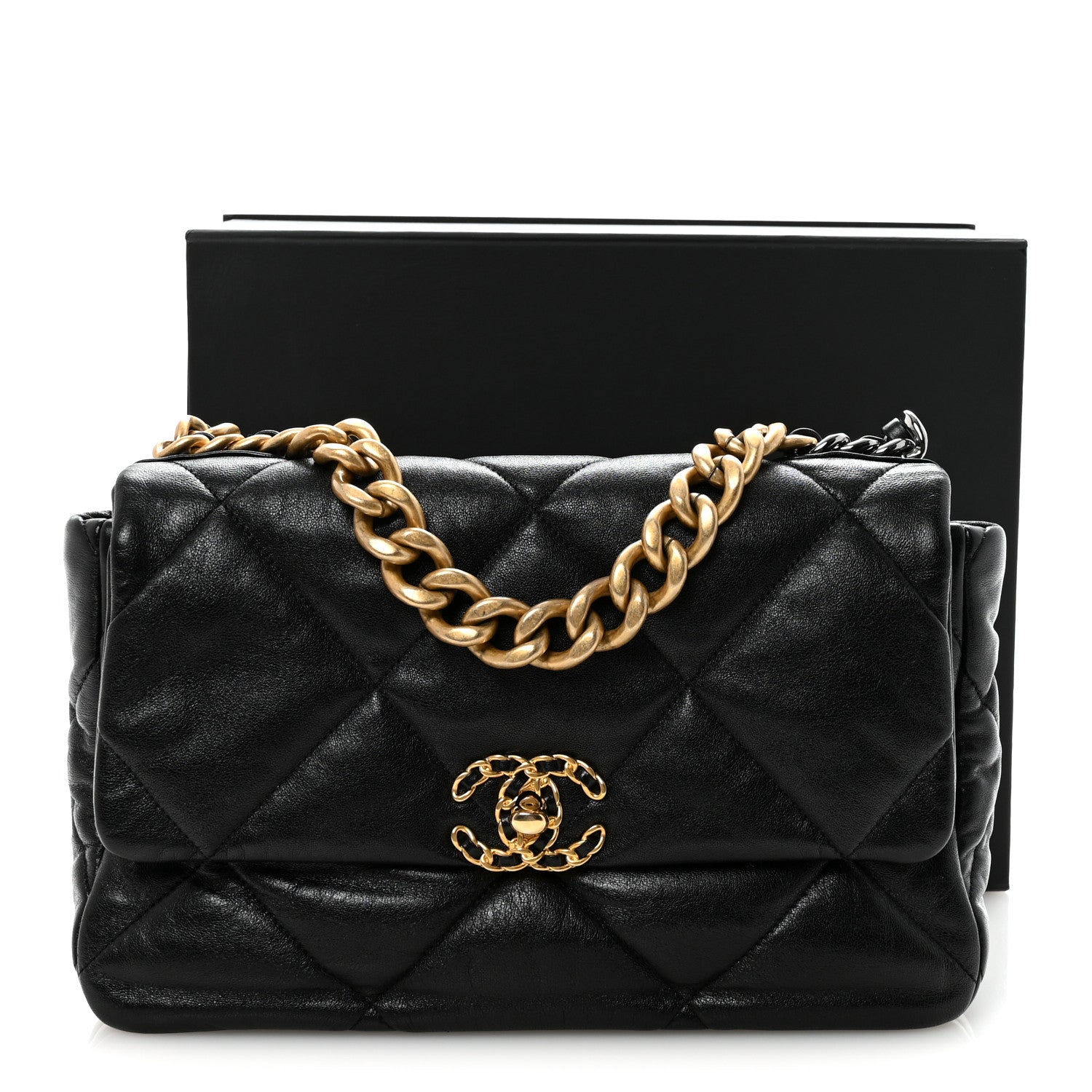 Goatskin Quilted Large CHNL 19 Flap Black