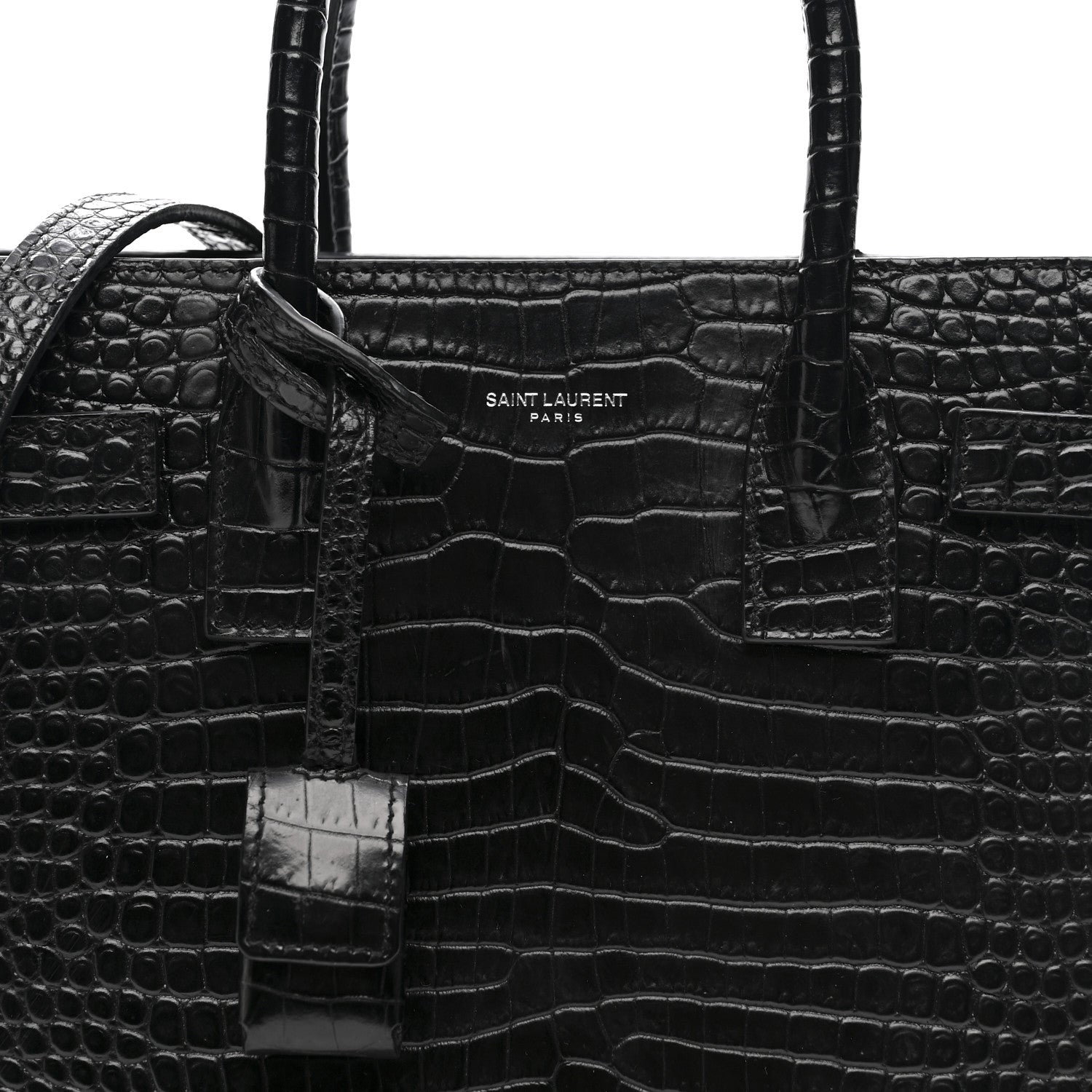 Calfskin Crocodile Embossed Baby Sac De Jour Black