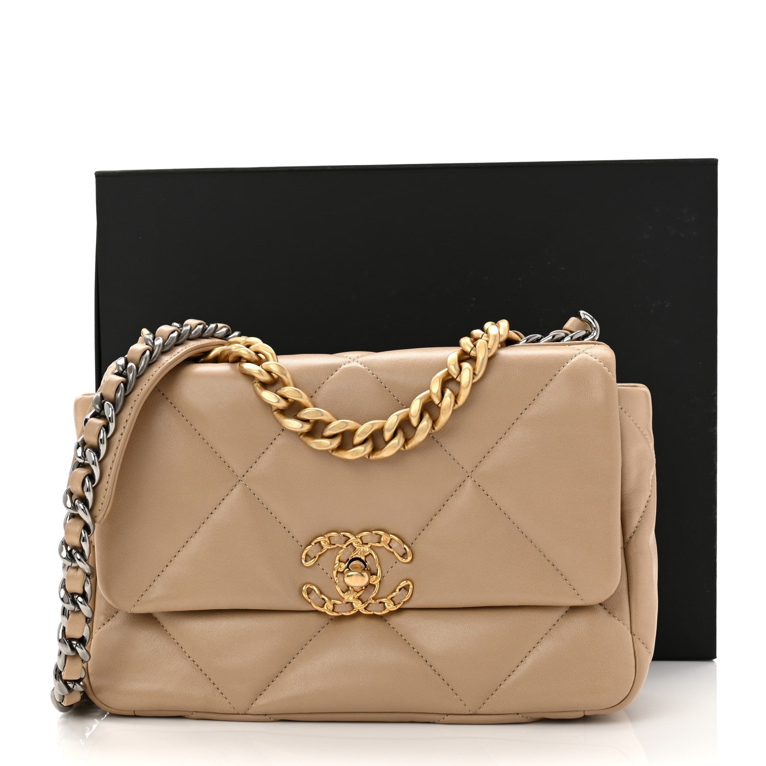 Lambskin Quilted Medium CHNL 19 Flap Dark Beige