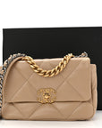 Lambskin Quilted Medium CHNL 19 Flap Dark Beige
